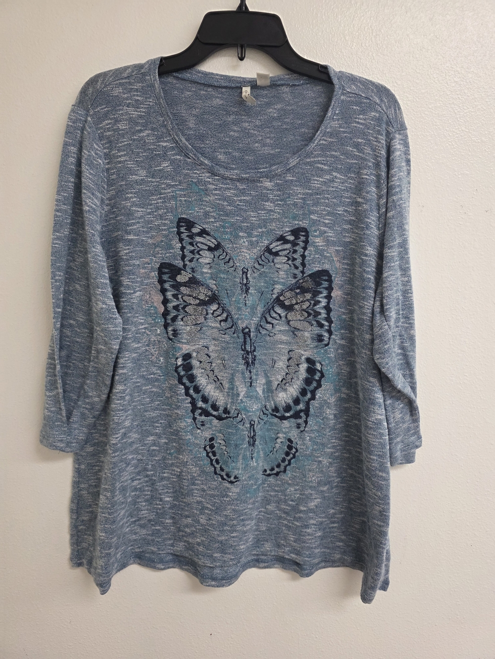 Relaxed Heather Blue Butterfly Long Sleeve Tee (0699)